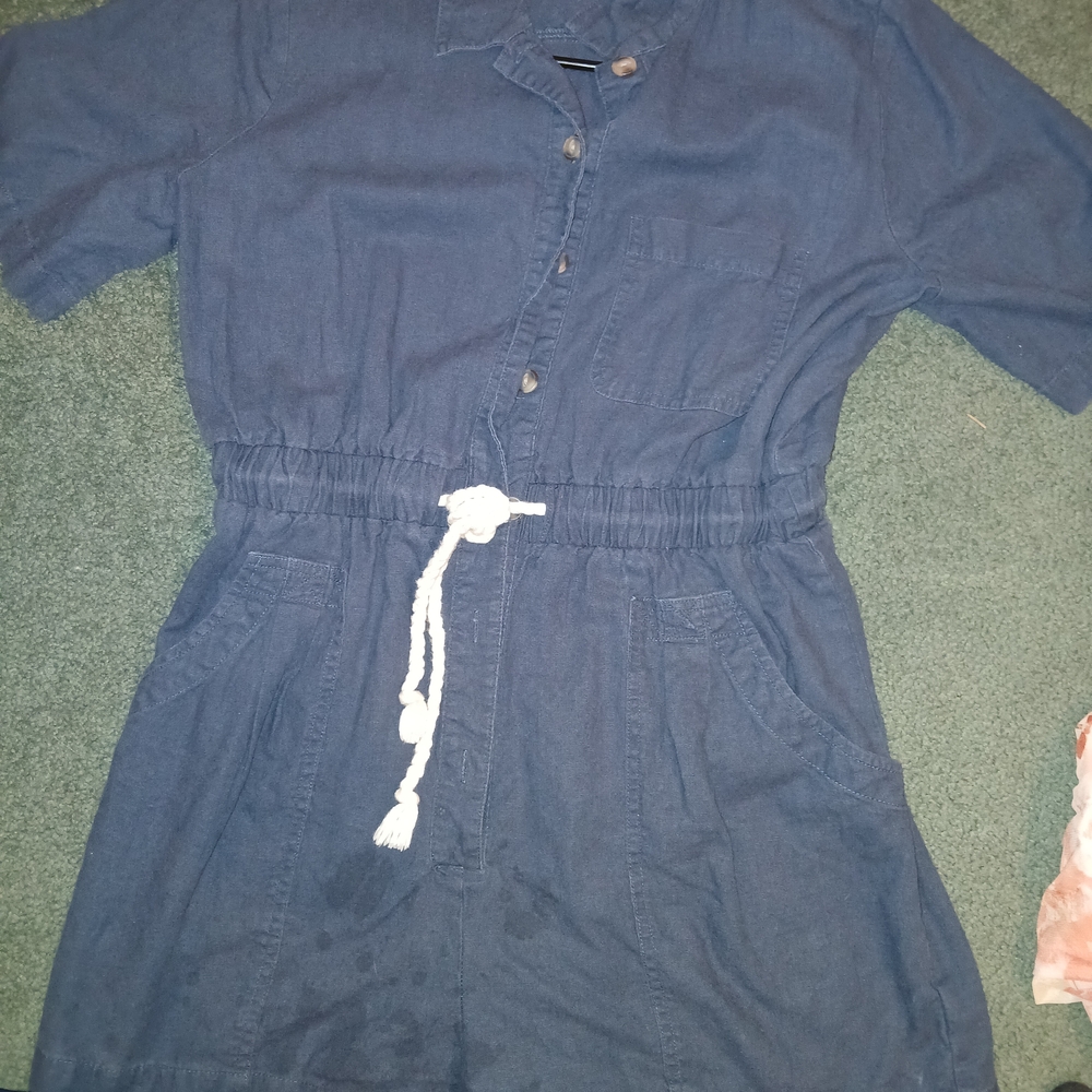 Universal Thread Navy Button-Front Short Sleeve Romper - Picture 2 of 3